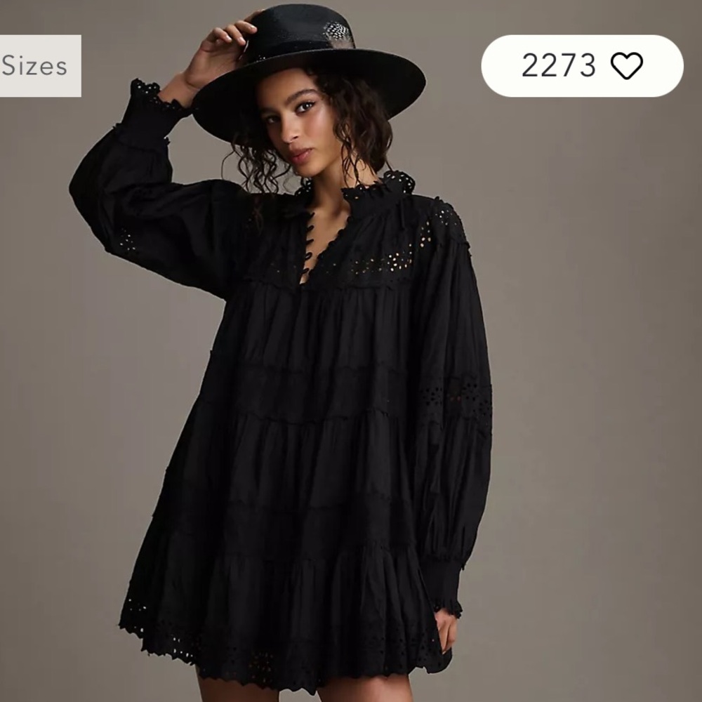 Anthropologie - Maeve Black Eyelet Tiered Smock Dress